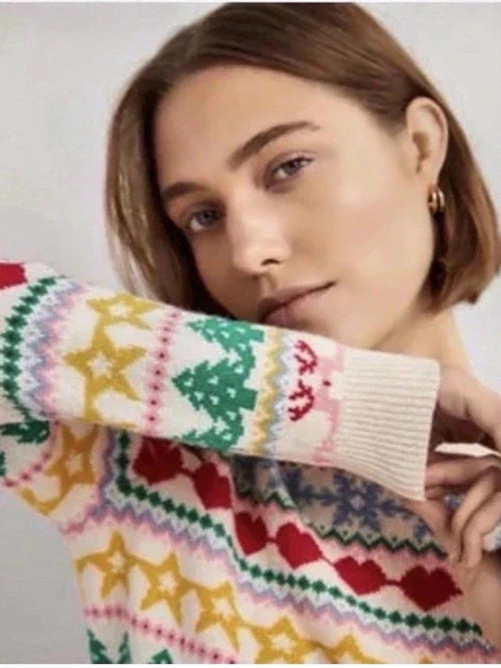 Rare Boden Fair Isle Crewneck Sweater in White & Pink Size Medium - Picture 2 of 11